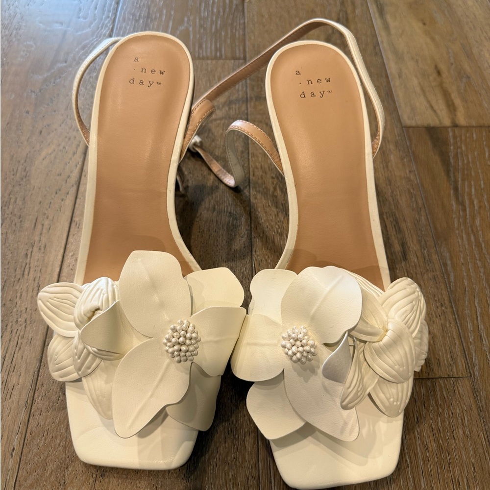A New Day White Cream Floral Heels